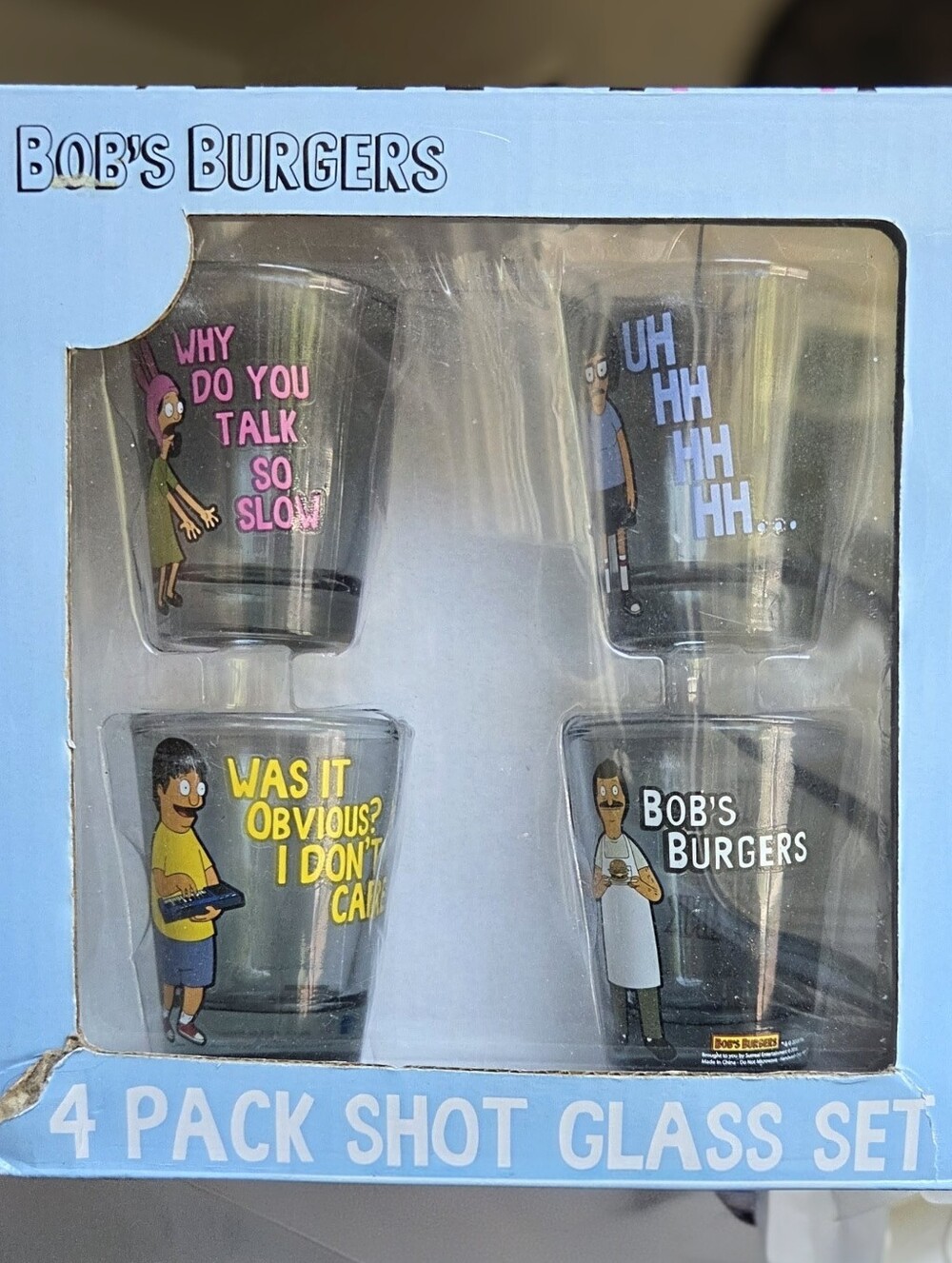 Bob's Burgers 4-Pack Shot Glass Set produced by Surreal Entertainment Box Damage